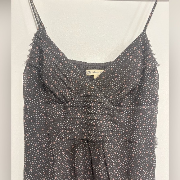 American Eagle Outfitters Grey Polka Dot Mini Dress with Spaghetti Straps - Picture 2 of 5